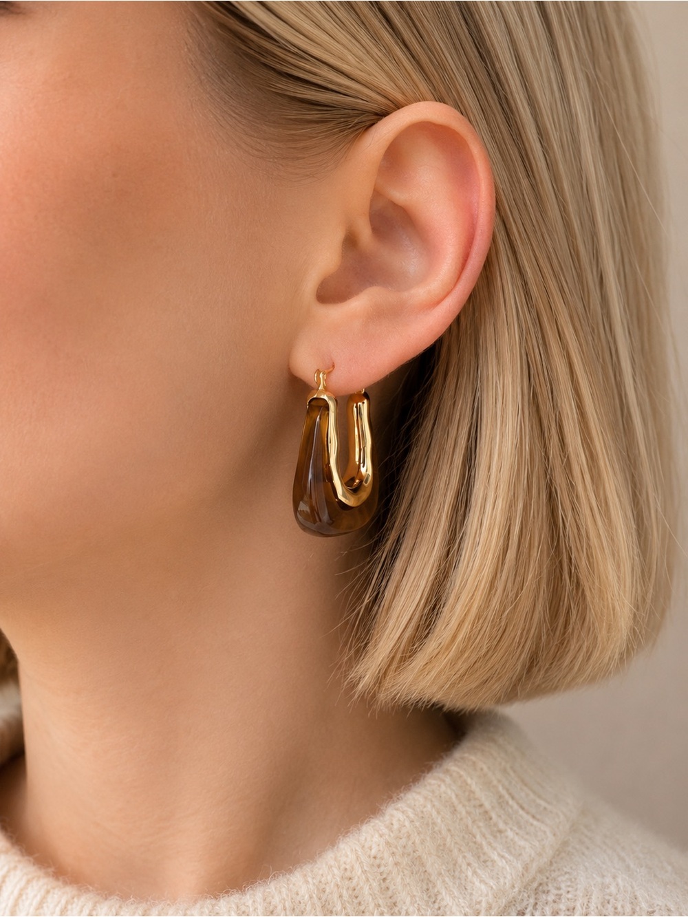 Anthropologie Gold and Smoky Brown Sculptural Drop Earrings - Women Jewelry NWOT